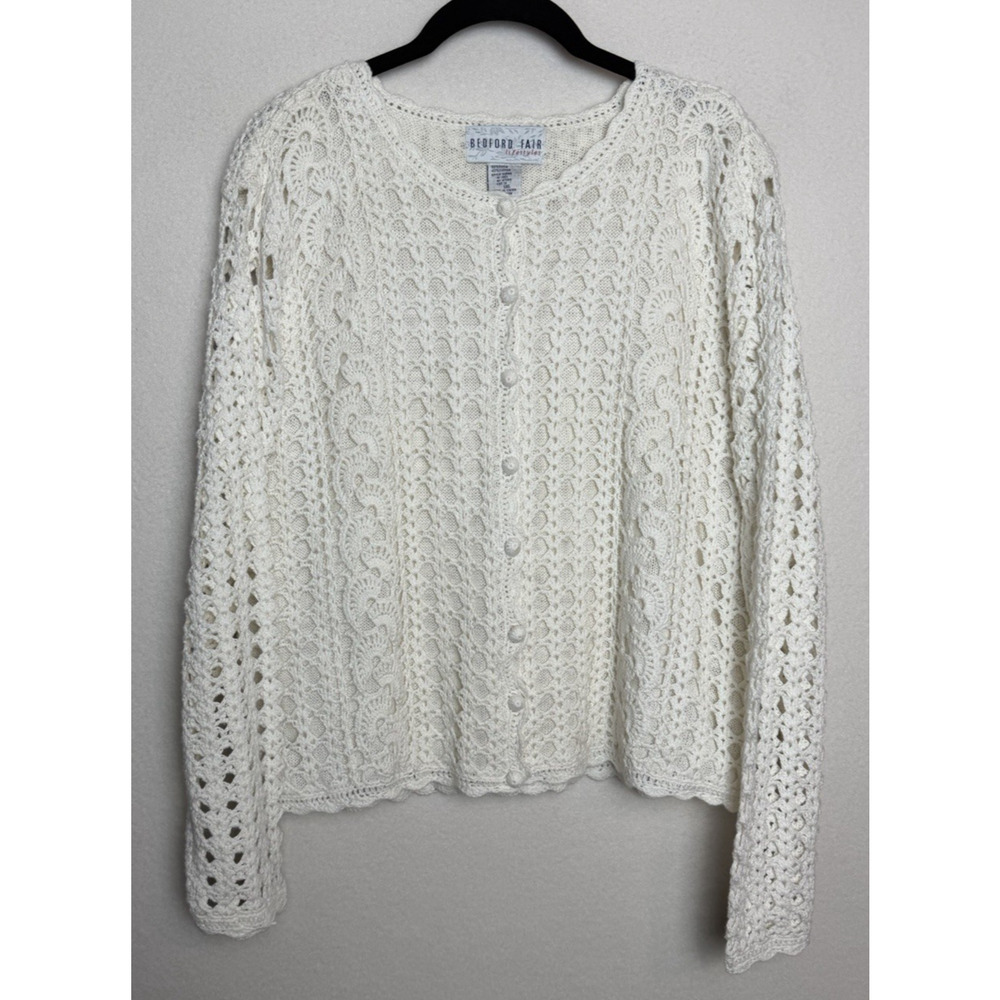 Bedford Fair Lifestyles Crochet Button Up Cardigan Size S Vintage 90s Cottage